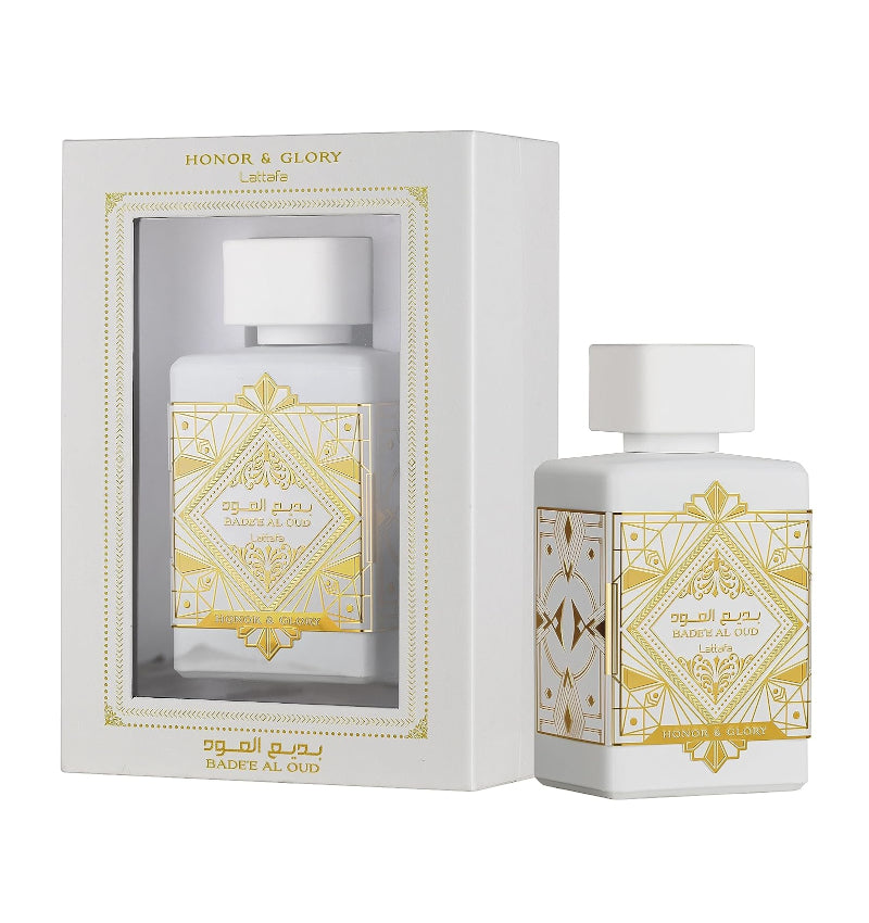 Lattafa Honor and Glory 3.4 oz EDP unisex — bottle with box
